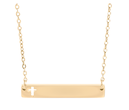 Gold Personalized Cross Bar Necklace